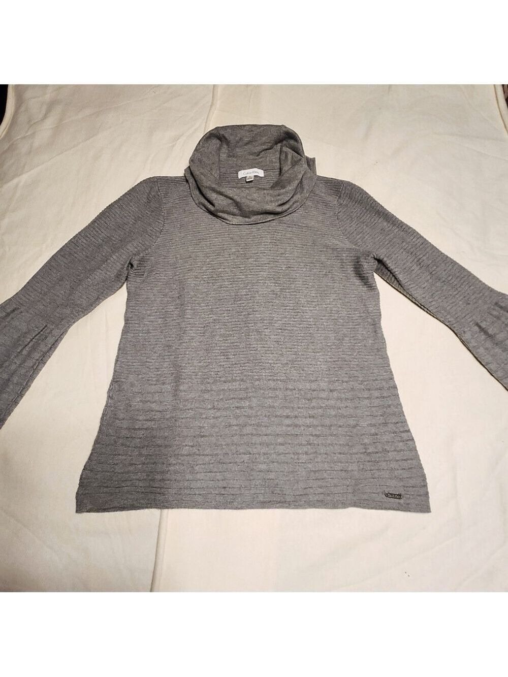 Calvin Klein Heather Grey Ribbed Cowl Neck Sweater Medium - Picture 5 of 7